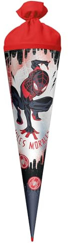 ROTH Schultüte, Marvel Spiderman (Miles Morales), 70 cm, rund, Rot(h)-Spitze, Filzverschluss, Folie