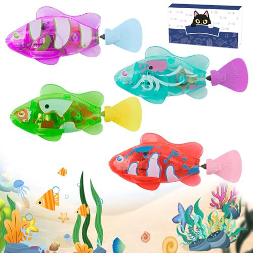 XPJBKC 4 Pièces Robo Fish, Robot Fish avec Lumière, Poisson Robot Fish Électrique, Faux Poisson Aquarium Qui Nage, Réutilisable Poisson Piscine Jouet de Bain pour Bebe Enfants Chat et Chiens Jouets