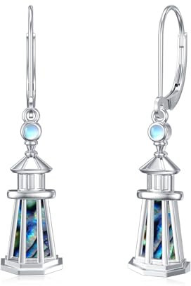 POPLYKE Leuchtturm Geschenke 925 Sterling Silber Leuchtturm Ohrringe Mondstein Ohrringe Leuchtturm Schmuck für Damen