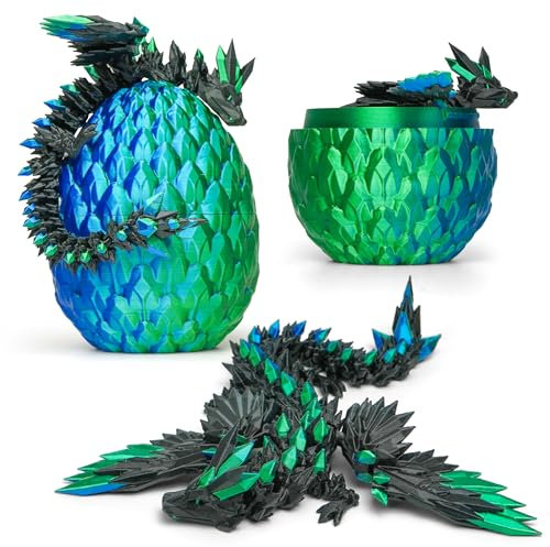 Beweglicher Geflügelter Drache und Sein Ei – 3D-gedruckte Dekoration – Fantastisches Universum Fidget Toy Geschenkidee Einzigartige Dekoration für Zuhause Wohnzimmer Kinder (Schwarz + Blau Grün)