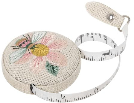 Hobby Gift Retractable Tape Measure – 150cm/60 Embroidered Floral Bee Dual Metric & Imperial Design, Polyester Fabric Cover, Compact & Portable Sewing Measuring Tape