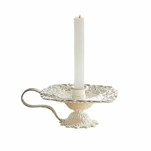 Loberon Kerzenhalter Wilexor, Antik Inspirierter Handleuchter, Filigrane Ornamente, Beeindruckendes Antik-Finish, für Stabkerzen, Kerzenständer, Eisen, antikweiß