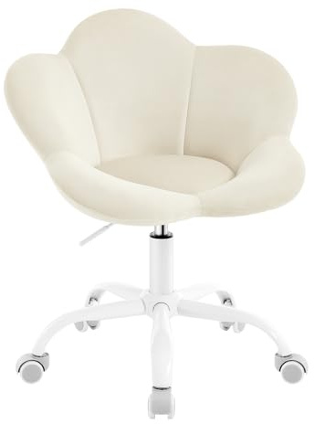 WOLTU Kinder Schreibtischstuhl, Schminktisch Stuhl Beige | Blumenförmige Design, Kinderstuhl für Kinder und Jugendliche, höhenverstellbar, Samt, für Kinderzimmer, Homeoffice