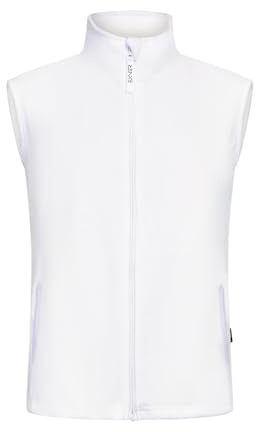 EXNER Gilet in pile da donna, senza maniche, colletto alto, tasche laterali, cerniera, bianco, taglia 2XL