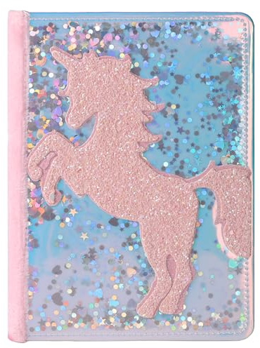 TIEFOSSI Einhorn Glitzer Tagebuch für Mädchen, Geschenk für 6 7 8 9 10-12 Jährige Mädchen, Flauschiges Tagebuch für Kinder, A5 liniertes Notizbuch zum Schreiben und Zeichnen, Niedliches Notizbucher