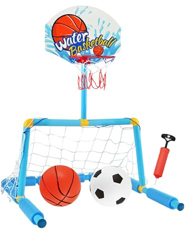 Generisch Canasta de baloncesto para piscina, portería de waterpolo 2 en 1 con 2 bolas y 1 bomba, canasta de baloncesto interactiva para niños y adultos a partir de 4 años al aire libre fiestas