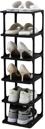 Livhome 6-Tier Tall Slim Shoe Rack, Narrow Vertical Shoe Storage Shelf, Small Corner Shoe Organizer for Tight Spaces and Entryway Closet Storage, Fits Shoes and Sundries (Black)