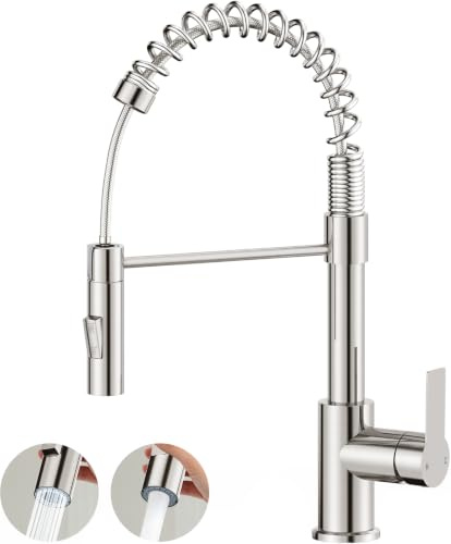Yeeklab Grifo de Cocina Extraible con Ducha de 2 Modos y 360° Giratorio | Caño Alto Moderno para Grifo de Cocina y Fregadero, Mezclador Monomando, Acero Inoxidable Cepillado