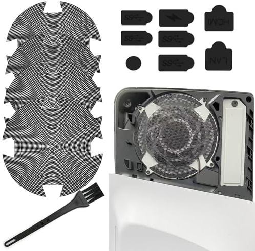 PS5 Dust Protector Cover Kit - 4 Shield-Shaped Fan Dust Nets +1 Cleaning Brush +8 Dust Plugs,High-Density Breathable Mesh Dust Filter for PS5 Digital & Disc Edition,Compatible with PS5 Pro&Slim(S13)