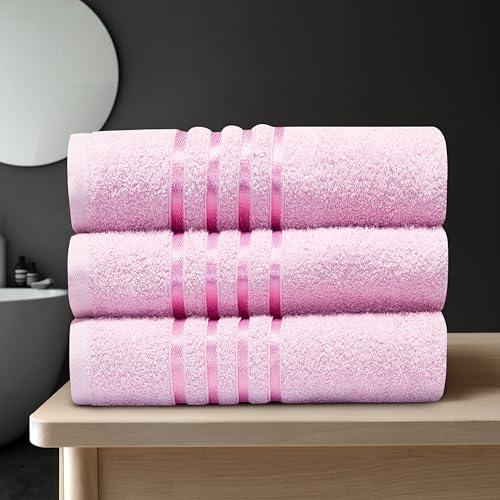 GC GAVENO CAVAILIA Stripe Towels Bath Sheets 3Pack | 90X150 Cm 550 GSM Bath Sheets Extra Large For Bathroom, Spa | Quick Dry & Highly Absorbent, Washable Cotton Towels Set XL Pink Bath Sheet