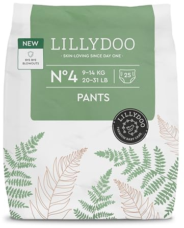 LILLYDOO green Baby Windeln Pants - Größe 4 (9+ kg), 25 Höschenwindeln, Sicherer Auslaufschutz - Hautfreundlich, Chlorfrei & Ohne Lotionen für empfindliche Haut, Dermatologisch getestet