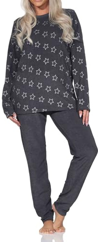 Normann Damen Frottee Schlafanzug Langarm Pyjama in edler Sterne Optik - auch in Übergröße
