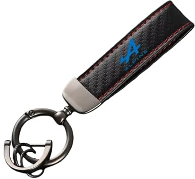 Porte-clés Auto Cadeaux Carbone Voiture,pour Alpine Clés Logo Hommes Femmes Cuir Cordon Robuste Pivotant à 360° Anti-Perte,B