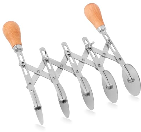 5-Wheel Pastry Cutter, Stainless Steel Dough Divider with Wooden Handle Adjustable Heavy Duty Pastry Wheel Multi-Use Kitchen Utensil for Pizza Pies Pasta Waffles Dough Brownies Lattice