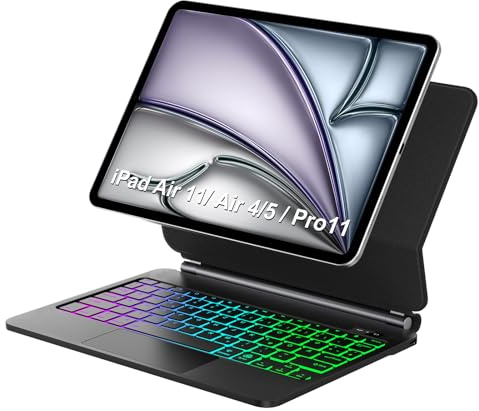 Hülle mit Tastatur für iPad Air 11 Zoll (M4 M3 M2) / Pro 11/ Air 5&4 | Magic Keyboardfür iPad Air 11 Zoll M4/M3/M2 (2026-2024) mit 3-Zone 7-Farben-Beleuchtung con Touchpad, Schwarz
