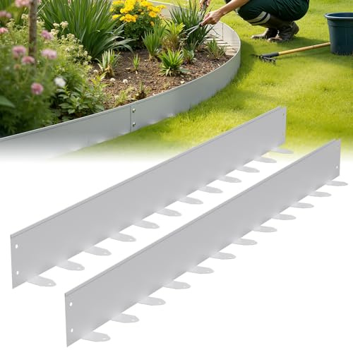 Mantigositeen Rasenkante Metall Edelstahl 100cm × 5cm mit 120 Erdanker,Flexible Beeteinfassung 10er-Set,Wetterbeständige Beetumrandung für Blumenbeete Hofwege Garten Landschaft,Silber