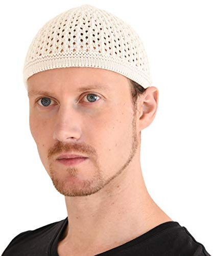 CHARM Strick Baumwolle Schädel Mütze Kufi Islam Gebets Hut Häkel Masche Schädelmütze Beanie Herren Kopfbedeckungen Für Jede Jahnreszeit Weiß