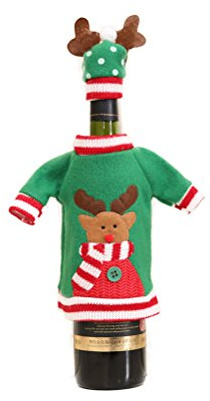 LUOEM Weihnachten Flasche Pullover Mütze Weinflasche Abdeckung Elk Muster Weihnachten Tischdeko