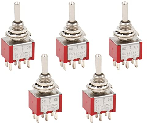 Heschen Mini-Kipptaster, Momentantyp, MTS-223, (Ein)-Aus-(Ein), DPDT, 6-polig, 2A 250V, 6A 125V, 5 Stück