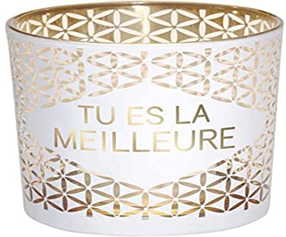 Draeger Paris – Portavelas con Mensaje TU ES LA MEILLEURE, Cristal Blanco y Dorado, 8 x 7,5 cm