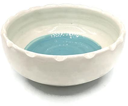 6 inches White and Turquoise Blue Ceramic Pottery Mixing Bowl Decorative