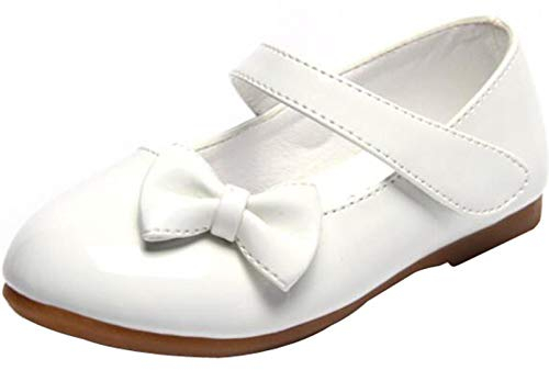 PPXID Mädchen Mary Jane Halbschuhe Bequem Lackleder Ballerinas,Weiß,31 EU