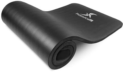 ProsourceFit Extra Thick Yoga and Pilates Mat 1 (25mm) 71-inch Long High Density Exercise Mat with Comfort Foam and Carrying Strap, Black