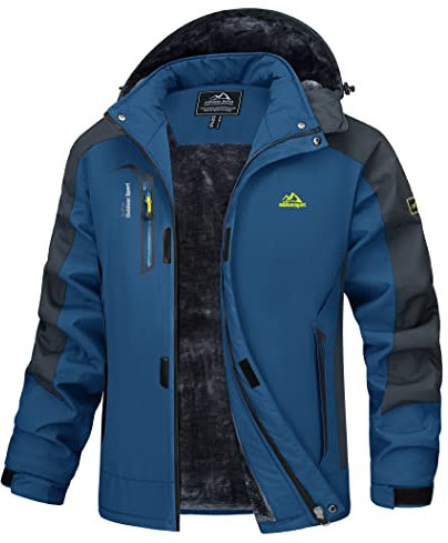 MAGCOMSEN Winterjacke Herren Warm Gefüttert Wasserdicht Skijacke Softshelljacke Winter Parka Wanderjacke Männer Angeljacke Dick Kapuzenjacke mit Multi Taschen Denimblau M