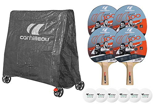 CORNILLEAU - Pack de 4X Raquettes d'intérieur + 1x Housse de Table Premium + Balles de ping-Pong 2* - Family Pack Indoor