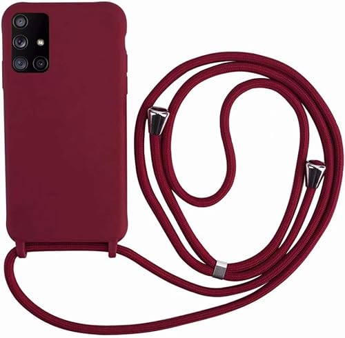 Ququcheng Kompatibel mit Samsung Galaxy A71 Hülle,Handykette Hülle Silikon Seil Necklace Handyhülle mit Kordel Tasche TPU Bumper Schutzhülle für Samsung Galaxy A71-Rot