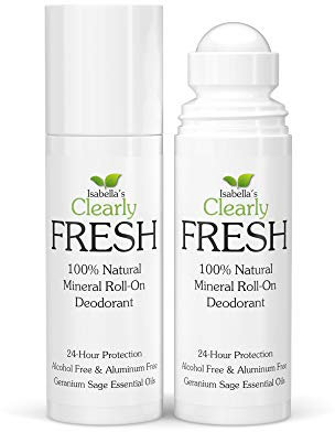 Clearly FRESH Natural Magnesium Roll On Deodorant | 24 hour Mineral Protection for Sensitive Skin with Aloe Vera | Without Aluminum, Parabens, Alcohol or Baking Soda | Geranium Sage