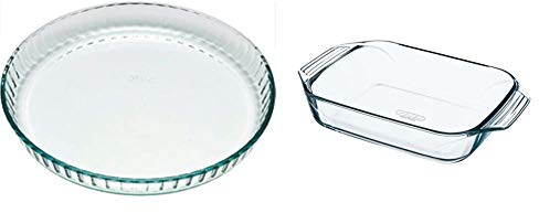 Pyrex 1040902 Bake & Enjoy Moule à Tarte en verre Ø 28 cm & Irresistible - Plat à Four Rectangulaire en Verre, 27 x 17 cm
