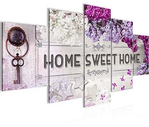 Runa Art Wandbilder Home Sweet Home 5 Teilig Bild auf Vlies Leinwand Deko Wohnzimmer Flieder Violett Lila 503752a