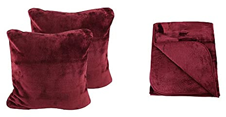 Amago Kuscheldecke (180 x 220 cm) + Kissenbezug 2er Set (50 x 50 cm), Cashmere-Feeling - Bordeaux