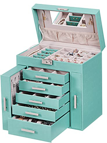 ANWBROAD Large Jewelry Organizer Box for Women Lockable Jewelry Box 6 Tier Display Storage Case Mirror Jewelry Storage Box for Earrings Rings Bracelets Gifts for Mom JJB008Q
