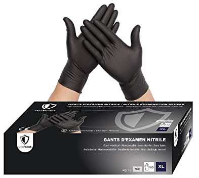 OneProtek Gants jetables noir en nitrile - Lot de 10x Boîtes de 100 Gants Nitrile - Taille XL (Très Grande) - Sans latex - Résistants et Multi-usages - Protection contre les produits chimiques