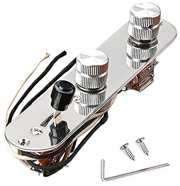 LAMSAM Prewired 4 Tone Guitar Control Plate Assembly, Loaded 3-way Blade Switch Push Pull Potentiometer Excellent CTS Pot Speed Knobs to Clarity Pickups, Chrome-09