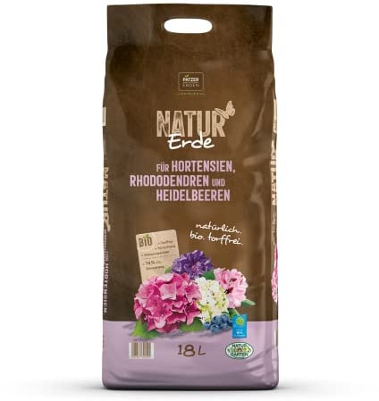 NATUR Erde für Hortensien, Rhododendren und Heidelbeeren, 18l, Hortensienerde, Rhododendronerde, Heidelbeerenerde