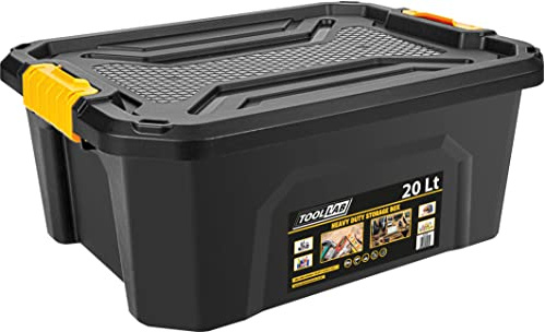 Tool Lab Heavy Duty Polypropylene Storage Box with Clip on Lid. Ideal for storing items in garages and lofts. (20 Litre : 490 x 380 x 200mm)