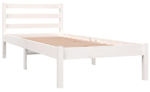 vidaXL - Solid Pine Wood Bed Frame - Small Single (75x190 cm) - Modern White Finish with a ic Look - Ideal for Bedroom or Guest Room