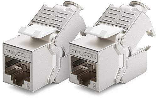 deleyCON 2x CAT 8 Módulo Keystone Jack Cable de Conexión Cable de Red Óptimo para CAT8 CAT7 CAT7a Cable de Instalación Conector Blindaje STP Toma RJ45 Red Panel de Conexiones Soporte Keystone