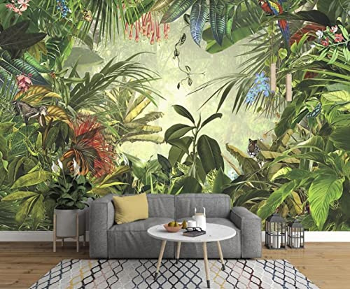 Papier Peint Perroquet Tigre Plantain Rétro De La Forêt Tropicale Papier Peint Panoramique 3D Murale Tableaux Muraux Décoration
