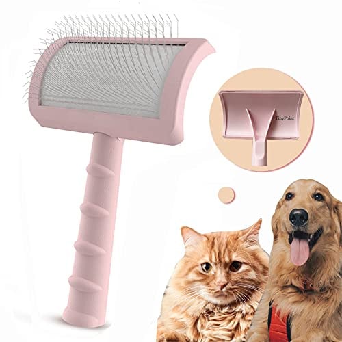 TinyPoint Large Slicker Brush for Long Haired Dogs & Cats, Extra Long Pin Shedding Brush for Thick Undercoat, Curly Hair, 25mm(1), Pink