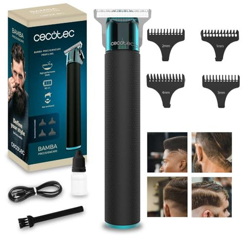Cecotec Haarschneider und Trimmer Bamba PrecisionCare Profiling, Hochleistungs-Schneidklinge, 4 Führungskämme (1 mm, 2 mm, 3 mm und 4 mm), Haar und Bart, 90 Min Laufzeit, Ergonomisches Design, Schwarz