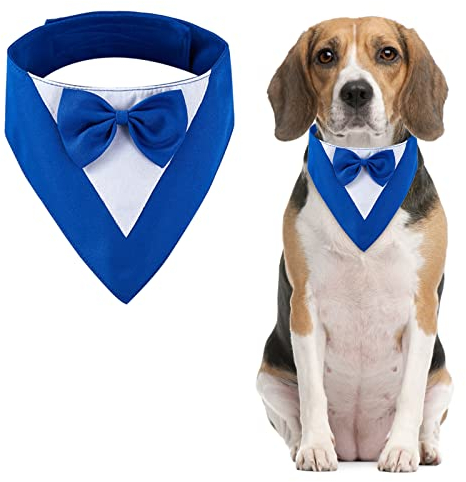 URROMA 1 Stück Hunde-Smoking-Halsband, formelles Hundehalstuch mit Fliege, verstellbares Haustier-Smoking-Halstuch für Hochzeit, Party für Haustiere, Hunde, Blau L