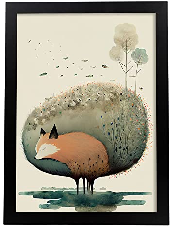 Nacnic Fuchs Poster im Präzisionsstil. Illustrationen süßer schlafender Tiere in warmen Farben für Kinderzimmer. Innenarchitektur und Dekoration. A4.
