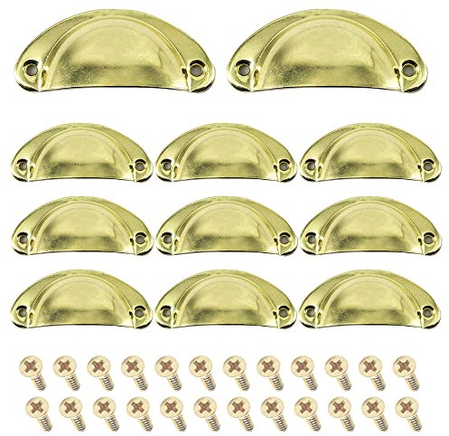 Ruidee 12 tiradores de conchas para cajones con tornillos para armarios de cocina, muebles, armarios (dorado)