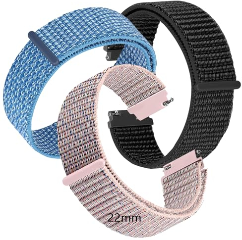 kaacly 3Pcs Nylon Sport Watch Straps Replacement Watch Band Adjustable Nylon Fabric Watch Straps Breathable Smart Sport Watch Wristbands for Men Women - Width 20mm,22mm (22mm Pink)