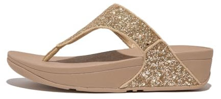Fitflop Women's LULU Glitter Toe-Thongs Sandal, Latte Beige, 5 UK