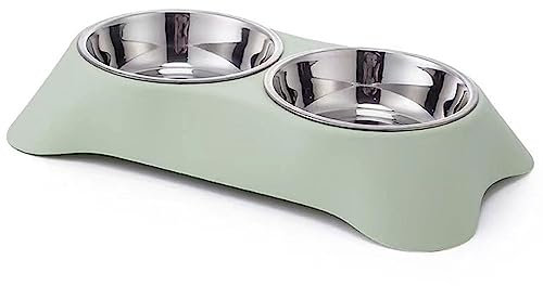 Angeer Stainless Steel Double Small Pet Bowls, Detachable Cat Food Water Dish with Anti-Slip for Cats, Durable Split Feeding Bowls for Small Pets, Cats and Pet Bowls (S, Green)